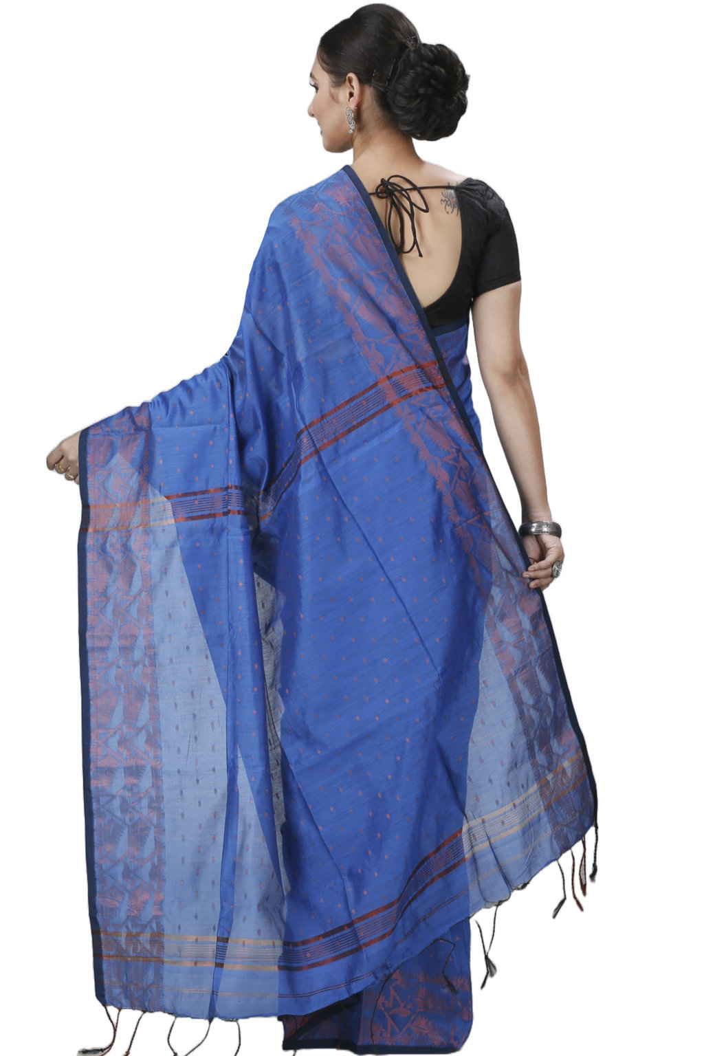 Blue Blended Cotton Temo Hand Loom Saree (1268)